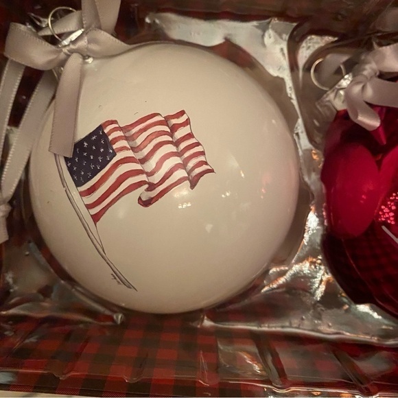 Rae Dunn 2 Large Glass Christmas Ornaments Red and White - Picture 2 of 5